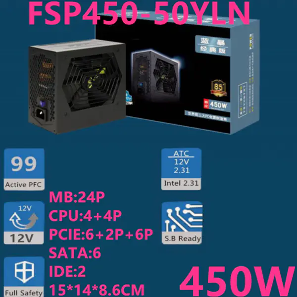 Napájecí zdroj pro FSP Classic Version Silent Game Host Power Supply s podporou 1660 GPU 450W Power Supply FSP450-50YLN