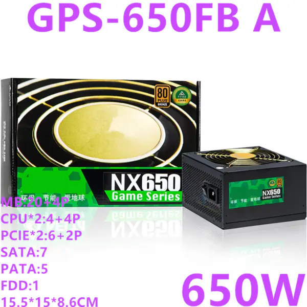 Napájecí zdroj pro Delta NX650 80plus Bronze Plně napěťově tlumený zdroj pro herní počítače Jmenovitý výkon 650 W Špičkový výkon 750 W Zdroj GPS-650FB A