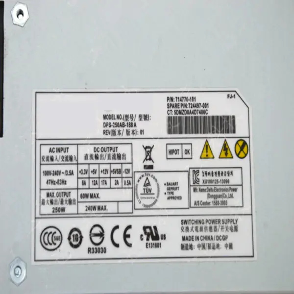 Zdroj napájení pro spínaný zdroj Delta 1U 250W DPS-250AB-188 A