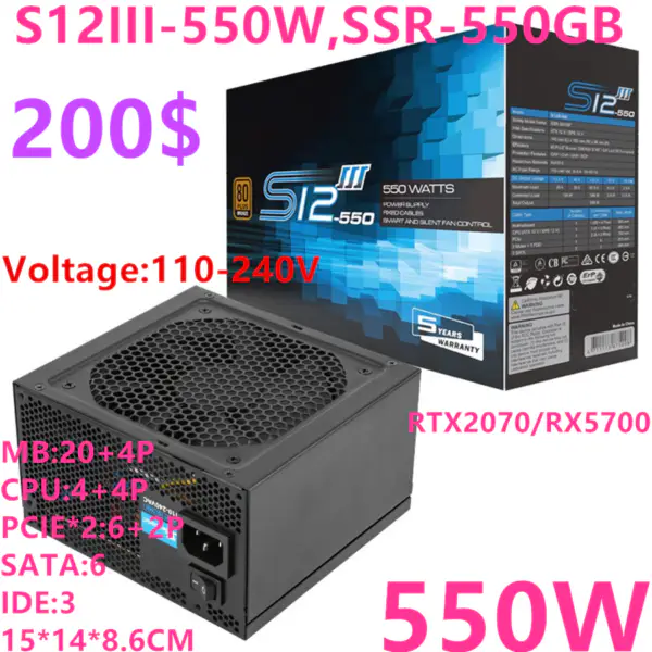 Zdroj napájení pro SeaSonic S12III-500W S12III-550W ATX 80plus Bronze Non Module 500W/550W Napájecí zdroj SSR-500GB SSR-550GB