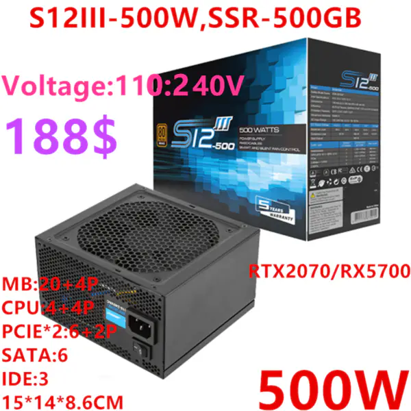 Zdroj napájení pro SeaSonic S12III-500W S12III-550W ATX 80plus Bronze Non Module 500W/550W Napájecí zdroj SSR-500GB SSR-550GB
