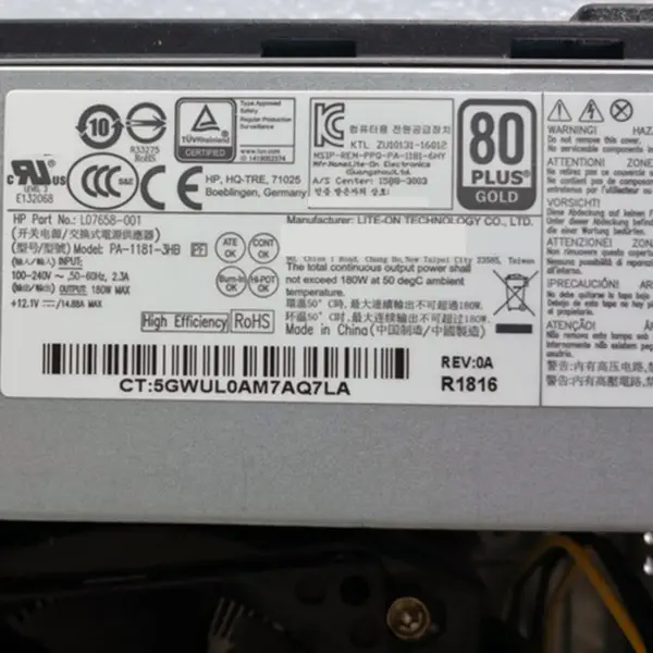 Pro napájecí zdroj HP 280G3 400G5 180W L07658-001 L17839-001 PA-1181-3HB