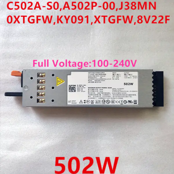 Zdroj napájení pro Dell PowerEdge R610 502W Spínaný zdroj napájení C502A-S0 A502P-00 J38MN 0XTGFW KY091 XTGFW 8V22F