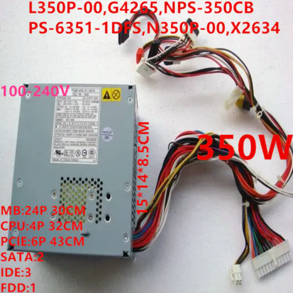 Dell 370 8400 Jmenovitý výkon 350 W Špičkový výkon 450 W Napájecí zdroj L350P-00 G4265 NPS-350CB PS-6351-1DFS N350P-00 X2634