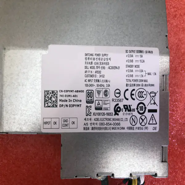 Dell 7440 16pinový 200W napájecí zdroj AC200EPA-01 AC200EPA-00 L200EPA-01 PA-2201-1DA HU200EPA-00 HKF2002-3D APE002
