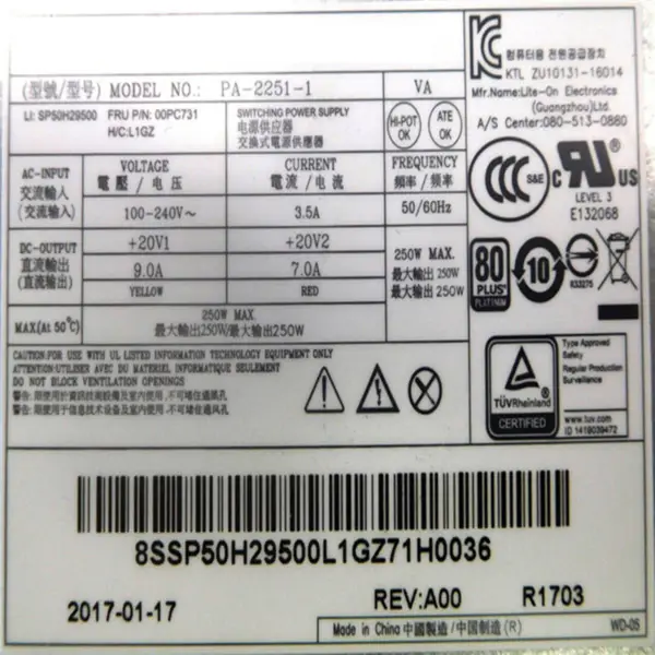 PA-2251-1 00PC731 Spínaný napájecí zdroj pro Lenovo AIO 720-24IKB 6Pin 250W
