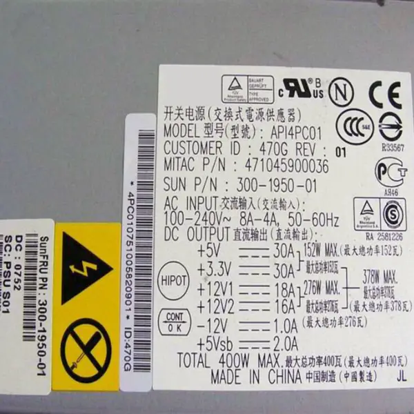 Zdroj napájení pro Sun U20 Ultra20 M2 400W spínaný zdroj API4PC01 300-1950-01 300-1794-03