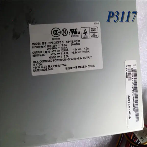 Zdroj napájení pro Dell 600SC 2400 3000 4100 4300 4400 4550 4600 8250 8300 60 150 240 260 250W napájecí zdroj NPS-250FB B P3117