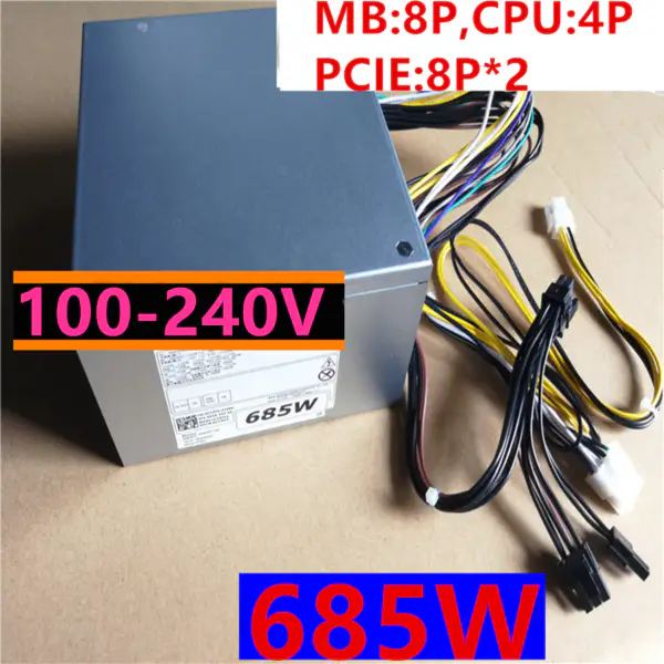 Nový napájecí zdroj pro Dell T20 30 130 140 1700 3620 3670 3671 9020 3020 3977 3967 3980MT 1660TI 1080TI 2070S 2080TI 8Pin napájecí zdroj 685W