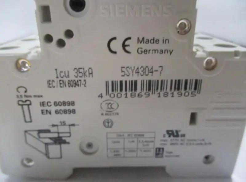 Siemens 5SY4304-7 5SY43 MCB 400V C4 35kA jistič