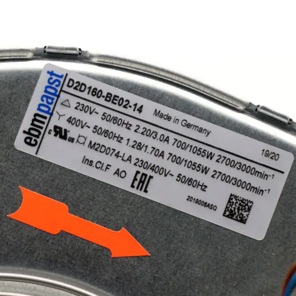 Originální Německo Nový Ebmpapst D2D160-BE02-14 160mm 230VAC 2.2A 700W 2700RPM odstředivý chladicí ventilátor