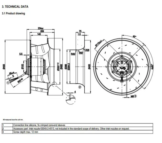 R4D450-AH03-01 230 400V ebm papst 450mm odstředivý ventilátor