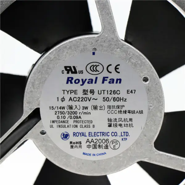 Originální autentický japonský ventilátor ROYAL FAN UT126C UT127C 12038 120*120*38mm 200V 2750RPM Hliníkový rám Axiální chladicí ventilátor