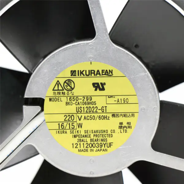 Japonsko STYL US12D22-GT 12038 220V 120*120*38MM 16/15W Hliníkový rám Železné listy Ventilátor odolný vůči vysokým teplotám