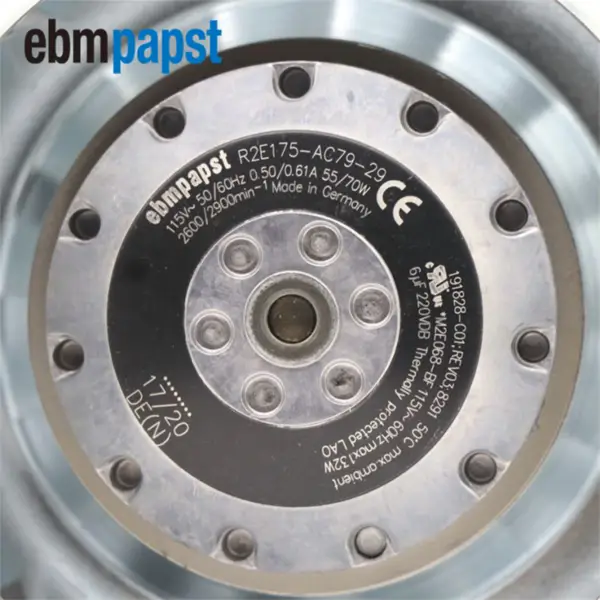 Ebmpapst R2E175-AC79-29 175mm 115VAC 55/70W 2600RPM IP44 Odstředivý chladicí ventilátor