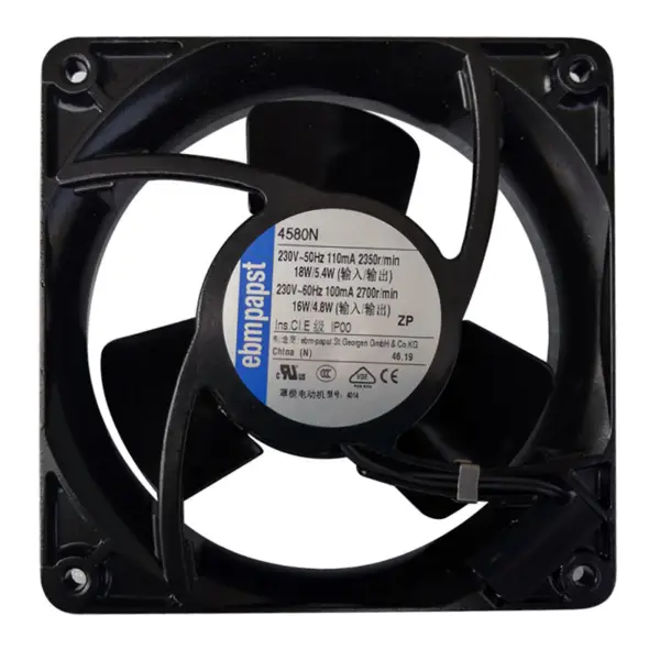 119 x 119 x 38mm 230 V AC průtok vzduchu 123m3 / h 2350 ot/min 4580N Ventilátor chlazení ebm papst s pouzdrovým ložiskem