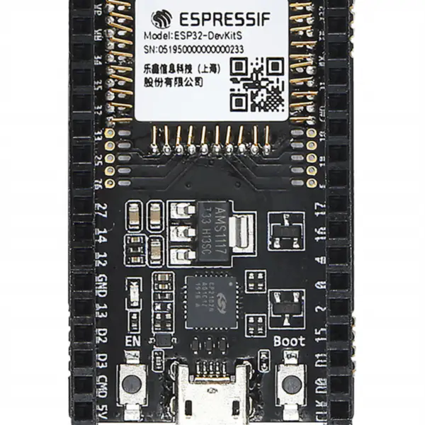ESP32-DevKitS(-R) je kombinací dvou názvů desek: ESP32-DevKitS a ESP32-DevKitS-R. S namontovaným modulem je ESP32-DevKitS