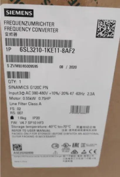 Měnič Siemens G120 6SL3210-1KE11-8AF2 6SL32101KE118AF2