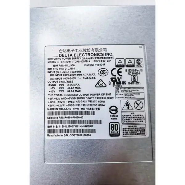 Pro Ibm 01lj900 01lj902 R0850-f0070-03 Pro Delta Tdps-800fb A 01lj901 V2 Napájecí zdroj