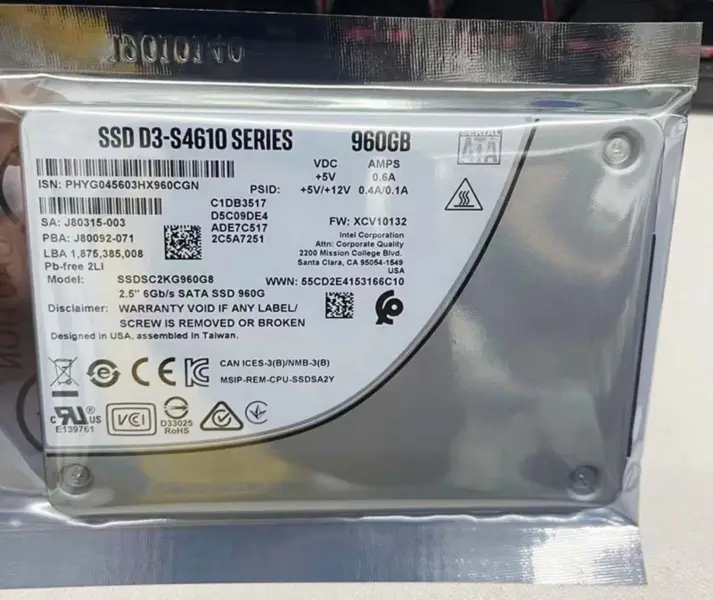 2.5 6gb/s Sata SSD 960g pro Intel SSD D3 S4610 Series 960gb