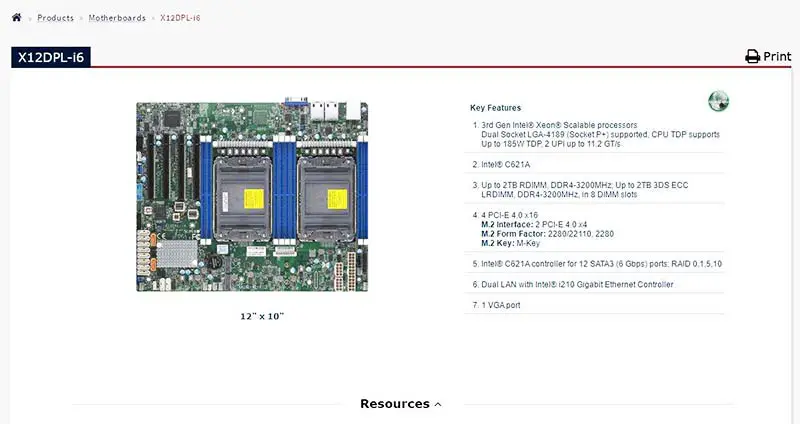 X12dpl-i6 pro základní desku Supermicro Lga-4189 Xeon Scalable Processors Pci-e 4.0 Sata3 (6 Gb/s) Dual Lan s Intel I210