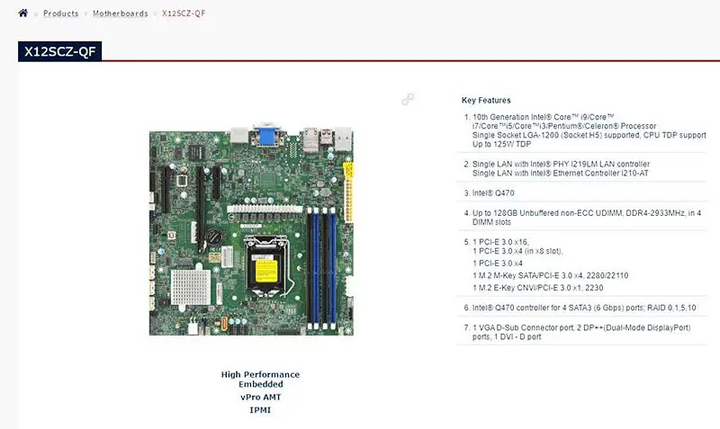 X12scz-qf Pro vysoce výkonnou základní desku Supermicro pro vestavné systémy 10. generace Core I9 I7 I5 I3 Lga-1200 Ddr4 Sata3