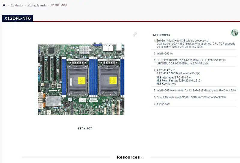 X12dpl-nt6 pro základní desku Supermicro Lga-4189 Xeon Scalable Processors Dual Lan s X550 10gbase-t Ethernetem