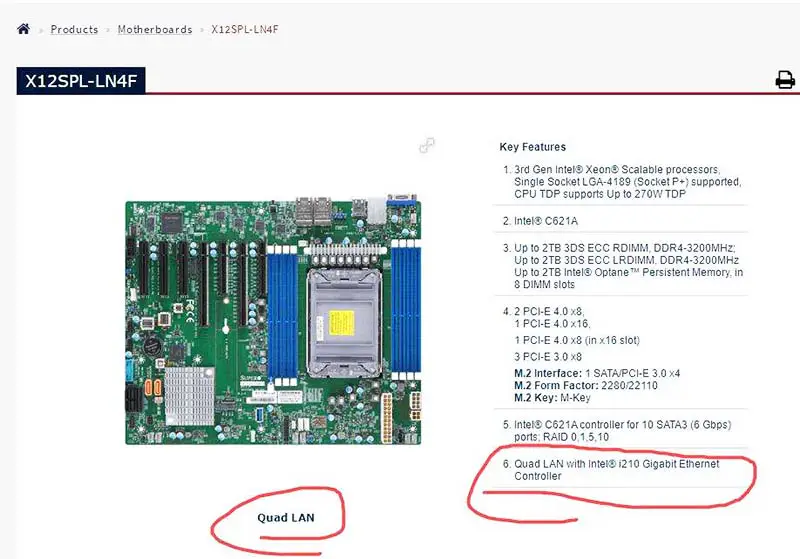 X12spl-ln4f pro základní desku Supermicro Lga-4189 Xeon Scalable Processors Ddr4 M.2 Sata3 Quad Lan s I210