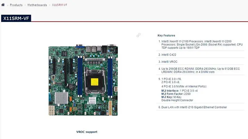 X11srm-vf pro základní desku Supermicro Microatx Lga-2066 Xeon W-2100 W-2200 Procesory Ddr4 Duální Lan s I210 Gigabit Ethernetem