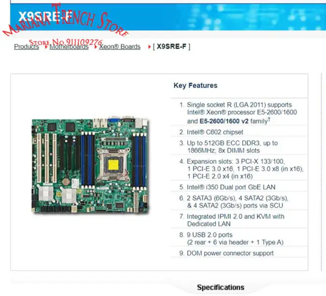 X9sre-f pro základní desku Supermicro Lga2011 E5-2600/1600 V1/v2 Family Ddr3 3 Pci-x 133/100