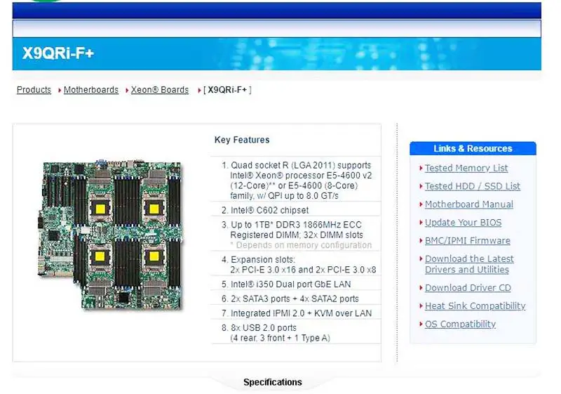 X9qri-f+ pro základní desky Supermicro Quad Socket R (lga 2011) rodiny E5-4600 V2 (12 jader) nebo E5-4600 (8 jader)