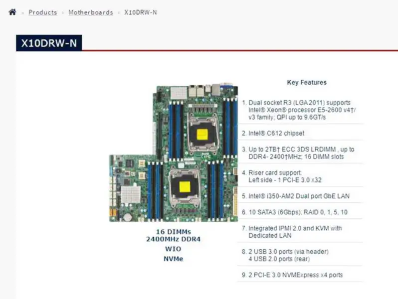 X10drw-n pro základní desku Supermicro Lga 2011 Xeon Processor E5-2600 V4/v3 Family I350-am2 Dual Port Gbe Lan