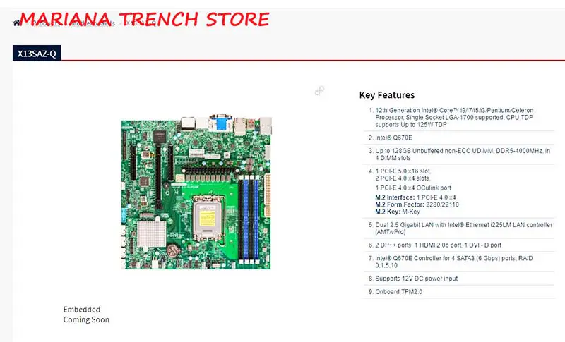 X13saz-q Q670e pro vestavné základní desky Supermicro 12. generace Core I9/i7/i5/i3 Lga-1700 Dual 2,5 Gigabit Lan Ddr5-4000mhz