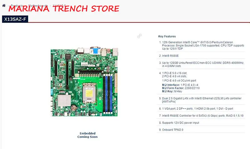 X13saz-f R680e pro vestavné desky Supermicro 12. generace Core I9/i7/i5/i3 Lga-1700 Ddr5-4000mhz Dual 2.5 Gigabit Lan