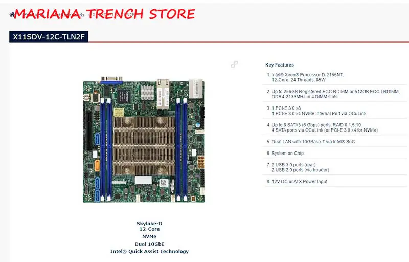 X11sdv-12c-tln2f Pro základní desku Supermicro Embedded/lot Xeon Processor D-2166nt 12 jader 24 vláken 10gbase-t Lan