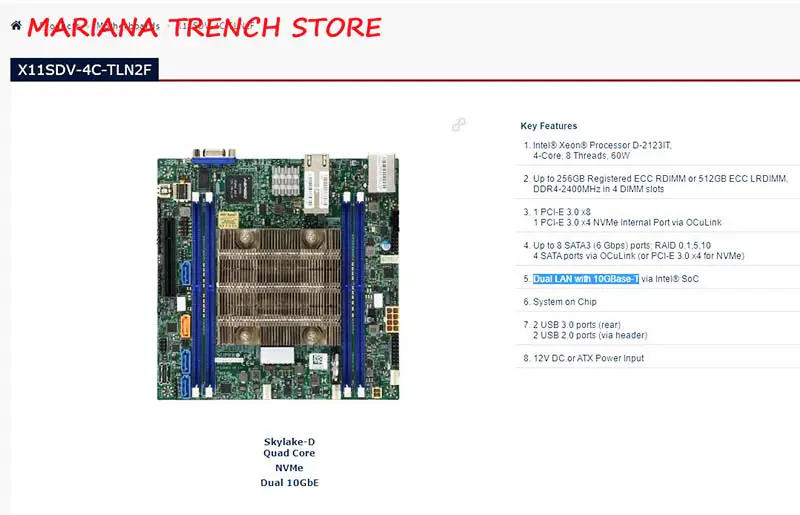 X11sdv-4c-tln2f Pro základní desku Supermicro Embedded/lot Xeon Processor D-2123it 4 jádra 8 vláken Dual Lan s 10gbase-t