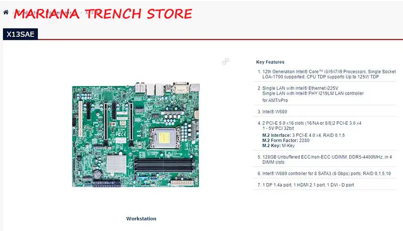 X13sae pro základní desku Supermicro 12. generace Core I9 I7 I5 I3 Single Socket Lga-1700