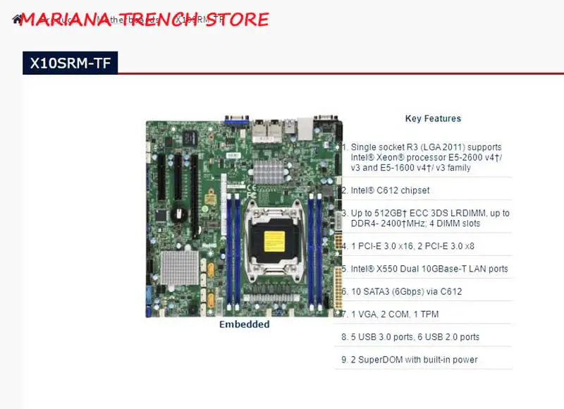 X10srm-tf pro základní desku Supermicro Lga 2011 Xeon Processor E5-2600/1600 V4 / V3 Dual 10gbase-t Lan Ports