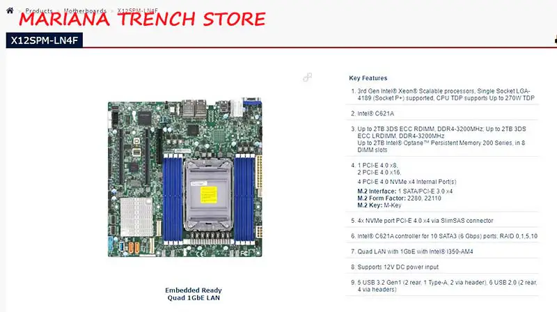 X12spm-ln4f pro základní desky Supermicro Embedded/lot Socket Lga-4189 3. generace škálovatelných procesorů Xeon Quad Lan s 1gbe