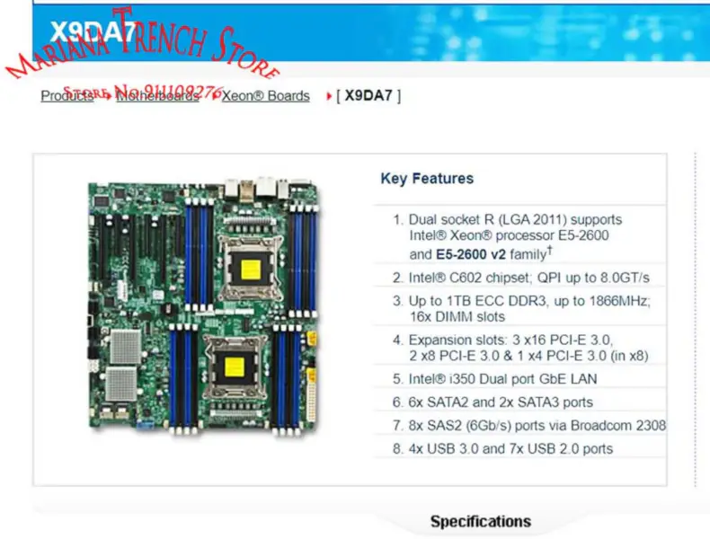 X9da7 pro základní desku Supermicro Dual (lga2011) E5-2600 V1/v2 Family Ecc Ddr3 8x Sas2 (6gb/s) Porty přes Broadcom 2308