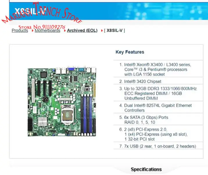 X8sil-v pro základní desku Supermicro Lga 1156 Xeon X3400 / L3400 Series Core I3 Ddr3