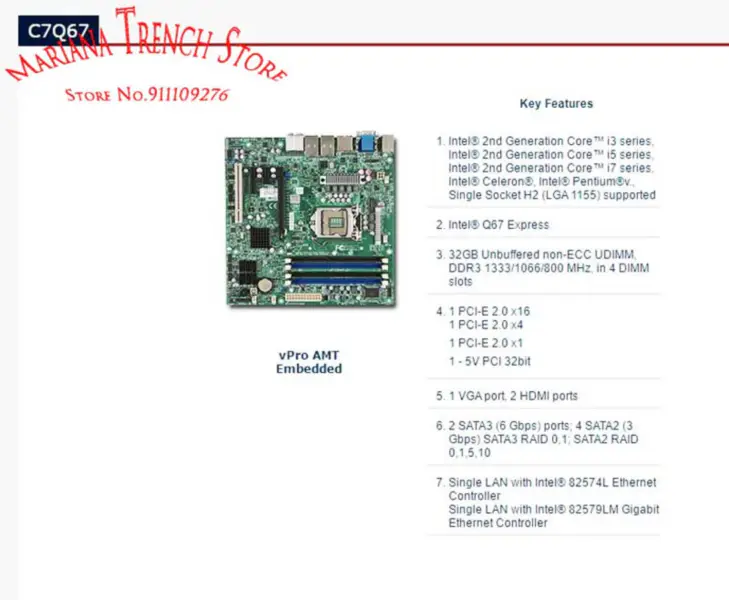 C7q67 Pro základní desku Supermicro Lga1155 2. generace řady Core I3 I5 I7 Ddr3 Pci-e 2.0