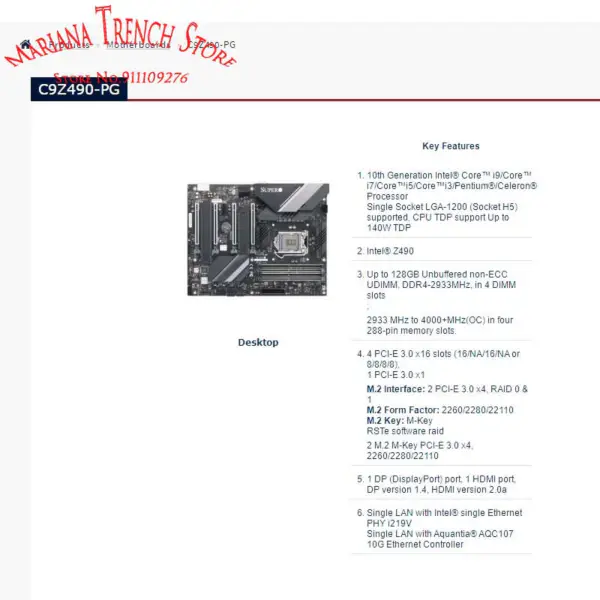 C9z490-pg Pro Supermicro /desktop/gaming Základní deska Lga-1200 10. generace Core I9/i7/i5/i3 Ddr4-2933mhz Pci-e3.0