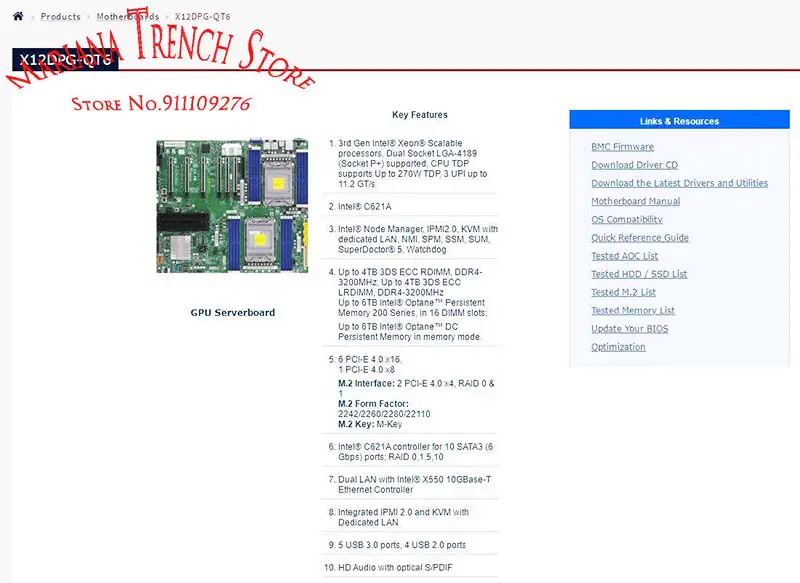 X12dpg-qt6 Pro základní desku Supermicro pro škálovatelné procesory Xeon 3. generace Lga-4189 Ddr4 Pci-e 4.0 M.2 Ipmi2.0