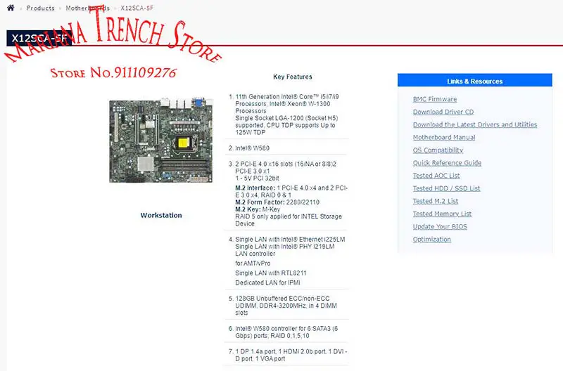 X12sca-5f pro základní desku Supermicro 11. generace procesorů Core I5/i7/i9 Xeon W-1300 Lga-1200 Pci-e 4.0 Ddr4