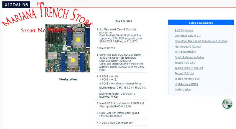 X12dai-n6 pro základní desku Supermicro 3. generace Xeon Scalable Processors Lga-4189 Ddr4 Pci-e 4.0 M.2