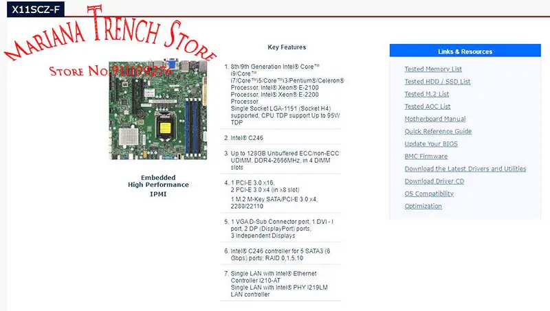 Supermicro X11scz-f Motherboard
