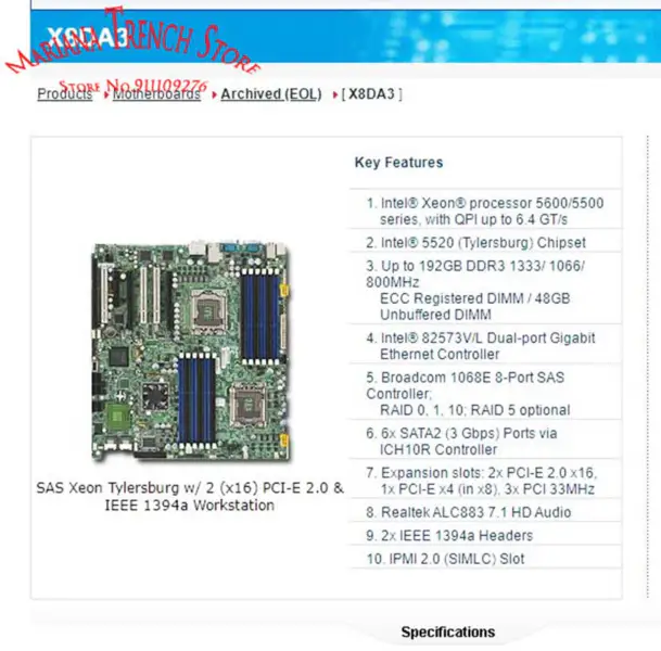 X8da3 Pro základní desky Supermicro s procesory Xeon řady 5600/5500 Ddr3 Broadcom 1068e 8-portový řadič Sas Sata2