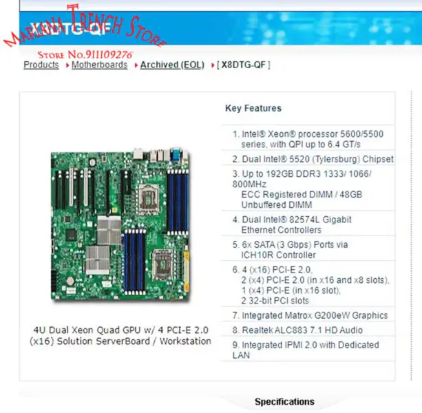 X8dtg-qf Pro základní desku Supermicro X58 Xeon Processor 5600/5500 Series Ddr3 Sata2 Pci-e 2.0