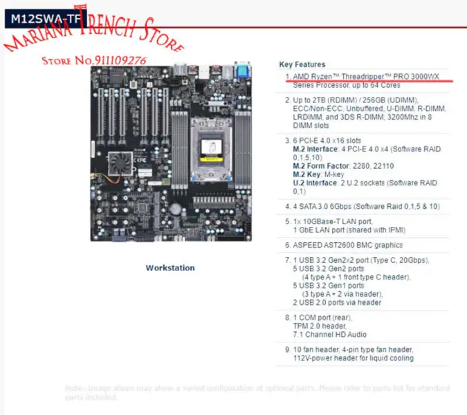 M12swa-tf Pro základní desku Supermicro Amd Ryzen Threadripper Pro 3000wx Series Processor Ddr4 Pci-e 4.0 M.2